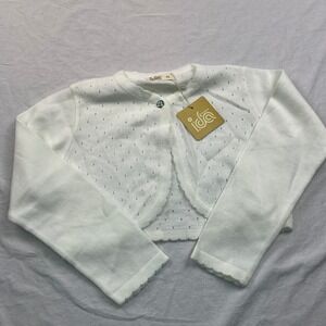 Ida Knitwear Girls White Cardigan Shrug Sweater Bolero‎ Size 8Y Button Up